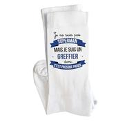 Planetee Chaussettes Je ne suis pas Superhéros mais je suis Greffier Taille 41-45 | Cadeau Original Homme Anniversaire Noël Humour, Blanc, 43