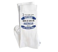 Planetee Chaussettes Je ne suis pas Superhéros mais je suis Ingénieur Taille 41-45 | Cadeau Original Homme Anniversaire Noël Humour, Blanc, 43