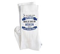 Planetee Chaussettes Je ne suis pas Superhéros mais je suis Médecin Taille 41-45 | Cadeau Original Homme Anniversaire Noël Humour, Blanc, 43