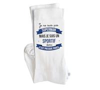Planetee Chaussettes Je ne suis pas Superhéros mais je suis Sportif Taille 41-45 | Cadeau Original Homme Anniversaire Noël Humour, Blanc, 43