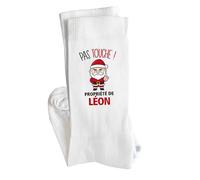 Planetee Chaussettes Léon Pas Touche Père Noël Taille 36-40 - Cadeau Fantaisie Secret Santa Collègue Drôle Anniversaire Noël Humour
