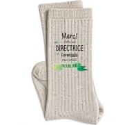 Planetee Chaussettes Pailletées Beige Merci d'être une Directrice formidable mais surtout inoubliable | Femme, Fil Brillant, Maille Côtelée Taille Unique 36-41 | Cadeau Anniversaire Noël Secret Santa