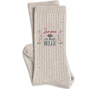 Planetee Chaussettes Pailletées Beige Simone, c'est la plus belle | Femme, Fil Brillant, Maille Côtelée Taille Unique 36-41 | Cadeau Anniversaire Noël Secret Santa