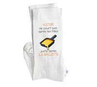 Planetee Chaussettes Victor Courir après la Raclette Taille 41-45 | Cadeau Original pour Hommes Fantaisie Insolites Anniversaire Beauf Noël Humour