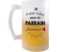 Planetee Chope à Bière en Verre “Petite Pinte d’un Parrain d’Amour” - Message Touchant - Cadeau Original et Utile pour Parrain - Idée Fête, Baptême, Noël, Anniversaire