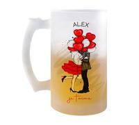 Planetee Chope Alex Je t'aime Ballon | Verre à Bière Pression Pinte Couple Saint Valentin Mariage Fiançailles Anniversaire Cadeau Romantique