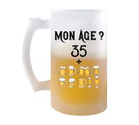 Planetee Chope de bière 45 ans : mon âge en pintes - cadeau idée anniversaire Fête des Pères Humour - Verre givré 470 ml avec poignée Alcool Pinte