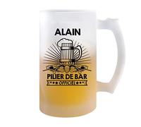 Planetee Chope de bière Alain Prénom pilier de Bar | Verre à bière pinte Cadeau humour alcool original | Imprimé en France