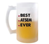 Planetee Chope de bière Best Atsem Ever | Idée Tasse Cadeau Travail Boulot Métier Retraite Collègue Homme Femme Pinte cervoise