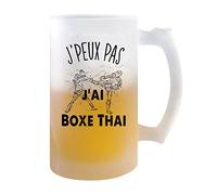 Planetee Chope de bière Boxe Thai j'peux pas | Verre à bière pinte Cadeau humour alcool original | Imprimé en France