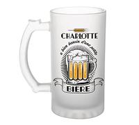 Planetee Chope de bière - Charlotte a besoin d'une bière - Verre à bière humour idée cadeau fête des mères anniversaire