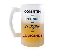 Planetee Chope de bière Corentin Mythe Légende - cadeau idée anniversaire Fête des Pères Humour - Verre givré 470 ml avec poignée Alcool Pinte