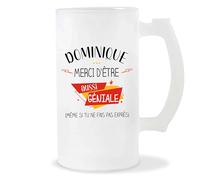 Planetee Chope de Bière Dominique géniale sans faire exprès | Idée Verre à bière Pinte Anniversaire Cadeau Apéro Noël Secret Santa Fête des Mères Humour