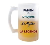 Planetee Chope de bière Fabien Mythe Légende - cadeau idée anniversaire Fête des Pères Humour - Verre givré 470 ml avec poignée Alcool Pinte