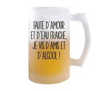 Planetee Chope de bière Faute d'amour et d'eau fraiche je vis d'amis et d'alcool| Verre pinte de bière idée cadeau alcool drôle et original pour collègue de travail famille et amis