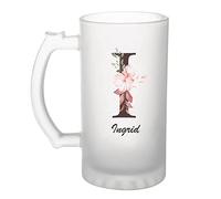 Planetee Chope de bière Ingrid | Verre pour bière prénom femme avec Lettre fleur | Idée cadeau pour anniversaire noël et fête des mères