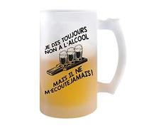 Planetee Chope de bière Je dis toujours non à l'alcool mais il ne m'écoute pas| Verre pinte de bière idée cadeau alcool drôle et original pour collègue de travail famille et amis