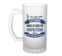 Planetee Chope de bière Je ne suis pas Superhéros, je suis Inspecteur | Verre à bière Pinte idée cadeau fête des pères anniversaire
