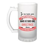 Planetee Chope de Bière Je ne suis pas Superwoman, je suis Directrice | Verre à bière pinte Cadeau humour alcool original | Imprimé en France
