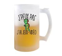 Planetee Chope de bière Jeux Vidéo j'peux pas | Verre à bière pinte Cadeau humour alcool original | Imprimé en France