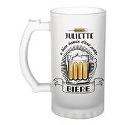 Planetee Chope de bière - Juliette a besoin d'une bière - Verre à bière humour idée cadeau fête des mères anniversaire