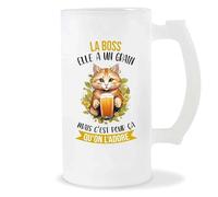 Planetee Chope de Bière La Boss Chat Grain | Idée Verre à bière Pinte Cadeau Apéro Noël Secret Santa Travail Boulot Retraite Anniversaire Humour