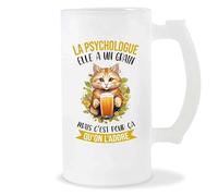 Planetee Chope de Bière La Psychologue Chat Grain | Idée Verre à bière Pinte Cadeau Apéro Noël Secret Santa Travail Boulot Retraite Anniversaire Humour
