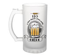 Planetee Chope de bière - Léo a besoin d'une bière - Verre à bière humour idée cadeau fête des mères anniversaire