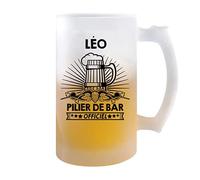 Planetee Chope de bière Léo Prénom pilier de Bar | Verre à bière pinte Cadeau humour alcool original | Imprimé en France
