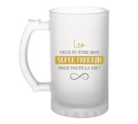 Planetee Chope de bière Léo Super Parrain pour la vie Cadeau Annonce Grossesse
