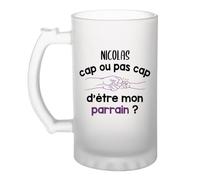 Planetee Chope de bière Nicolas cap d'être mon parrain 1 Cadeau Annonce Grossesse
