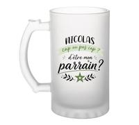 Planetee Chope de bière Nicolas cap d'être mon parrain Cadeau Annonce Grossesse