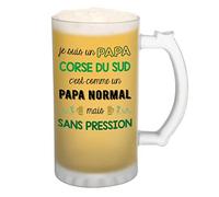 Planetee Chope de bière Papa Corse du Nord Chauvin et Sans Pression - cadeau idée anniversaire Fête des Pères Humour - Verre givré 470 ml avec poignée Alcool Pinte