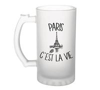 Planetee Chope de bière Paris c'est la vie | Verre à Bière Pinte humour alcool idée cadeau fête des pères anniversaire