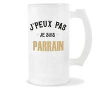 Planetee Chope de bière Parrain J'peux pas | Verre à Bière Pinte 50 cl Cadeau famille original et drôle
