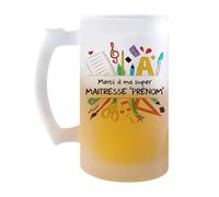 Planetee Chope de bière Personnalisable merci super Maitresse| Verre à Bière Cadeau Remerciement fin d'Années Maitresse d'école Maternelle Professeur Institutrice Prof Noël