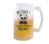 Planetee Chope de bière prénom Bruno avec panda mignon et grognon | Verre à bière pinte Cadeau Apéro Humour alcool