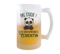 Planetee Chope de bière prénom Corentin avec panda mignon et grognon | Verre à bière pinte Cadeau Apéro Humour alcool