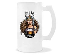Planetee Chope de Bière Prénom Julia Femme Viking Valkyrie Design guerrière| Verre à bière pinte Cadeau Apéro Humour alcool pour amatrice de bière