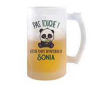 Planetee Chope de bière prénom Sonia avec panda mignon et grognon | Verre à bière pinte Cadeau Apéro Humour alcool