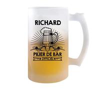Planetee Chope de bière Richard Prénom pilier de Bar | Verre à bière pinte Cadeau humour alcool original | Imprimé en France