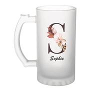 Planetee Chope de bière Sophie | Verre pour bière prénom femme avec Lettre fleur | Idée cadeau pour anniversaire noël et fête des mères