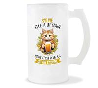 Planetee Chope de Bière Sylvie Chat Grain | Idée Verre à bière Pinte Anniversaire Cadeau Apéro Noël Secret Santa Fête des Mères Humour
