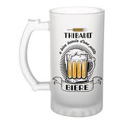 Planetee Chope de bière - Thibault a besoin d'une bière - Verre à bière humour idée cadeau fête des mères anniversaire