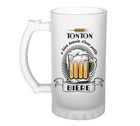 Planetee Chope de bière - Tonton a besoin d'une bière - Verre à bière humour idée cadeau fête des mères anniversaire