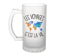 Planetee Chope de bière Voyages c'est la vie Voyageur et Voyageuse | Verre à Bière Pinte humour alcool idée cadeau fête des pères anniversaire