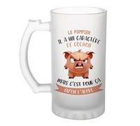 Planetee Chope Le pompier Caractère de Cochon | Verre à bière Pinte Métier Collègue Cadeau Travail Boulot Départ Retraite