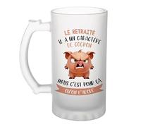 Planetee Chope Le retraité Caractère de Cochon | Verre à bière Pinte Métier Collègue Cadeau Travail Boulot Départ Retraite
