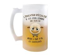 Planetee Chope L'éducateur spécialisé Doux comme un Agneau | Verre à bière Pinte Métier Collègue Cadeau Travail Boulot Départ Retraite