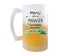 Planetee Chope Merci Manager Inoubliable Homme | Verre à bière Pinte Idée Cadeau Collègue Travail Retraite